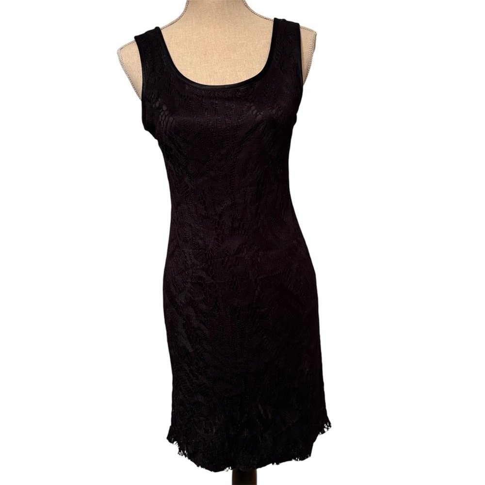 CREATIONS JOSEPH RIBKOFF DRESS BLACK SLEEVELESS LACE SHEATH SLIP ON LBD SIZE 6